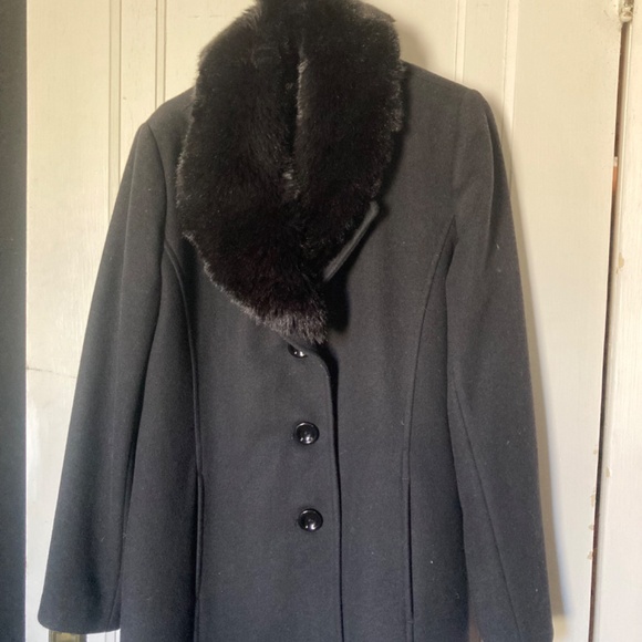 Vintage Wool/Cashmere Black Button Down Coat 14 - Picture 2 of 8